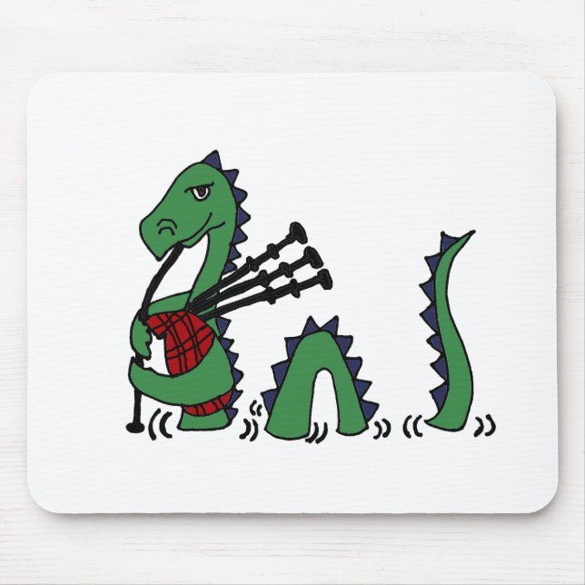 Funny Loch Ness Monster Playing Bagpipes Mouse Pad (Front)