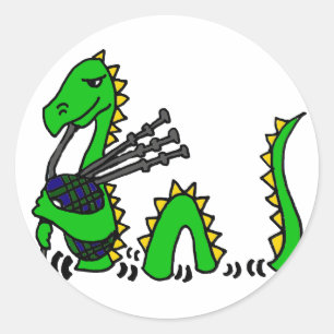 Funny Loch Ness Monster Playing Blue Bagpipes Classic Round Sticker