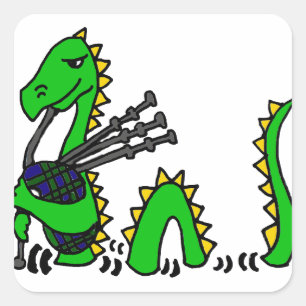 Funny Loch Ness Monster Playing Blue Bagpipes Square Sticker