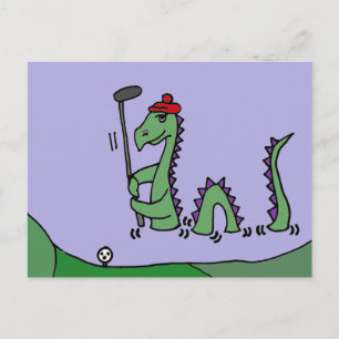 Funny Loch Ness Monster Playing Golf Postcard