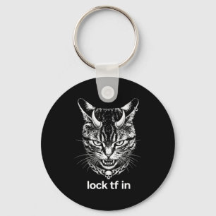 Funny lock tf in cat graphic motivational retro keychain