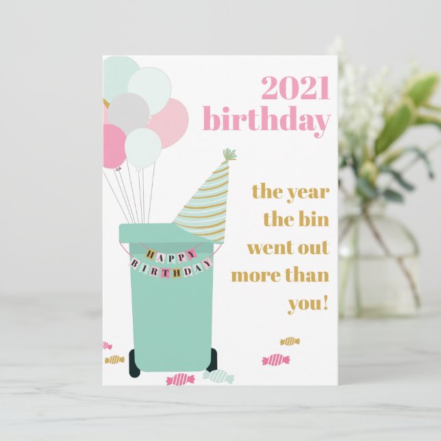 Funny Lockdown Covid Trash Bin Birthday Card  (Standing Front)