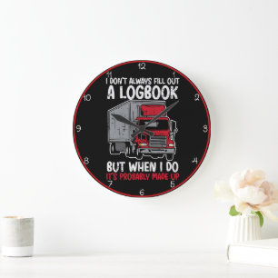 Funny Logbook Red Trucker  Large Clock