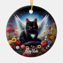 Funny Long Haired Black Demon and Angel Cat 