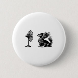 Funny Long Haired Dachshund Dog With Fan Doxie Wie 2 Inch Round Button