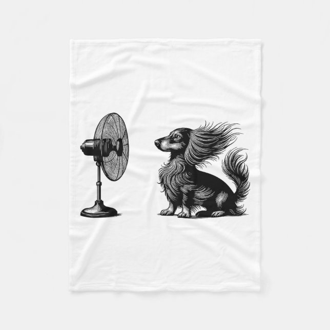 Funny Long Haired Dachshund Dog With Fan Doxie Wie Fleece Blanket (Front)