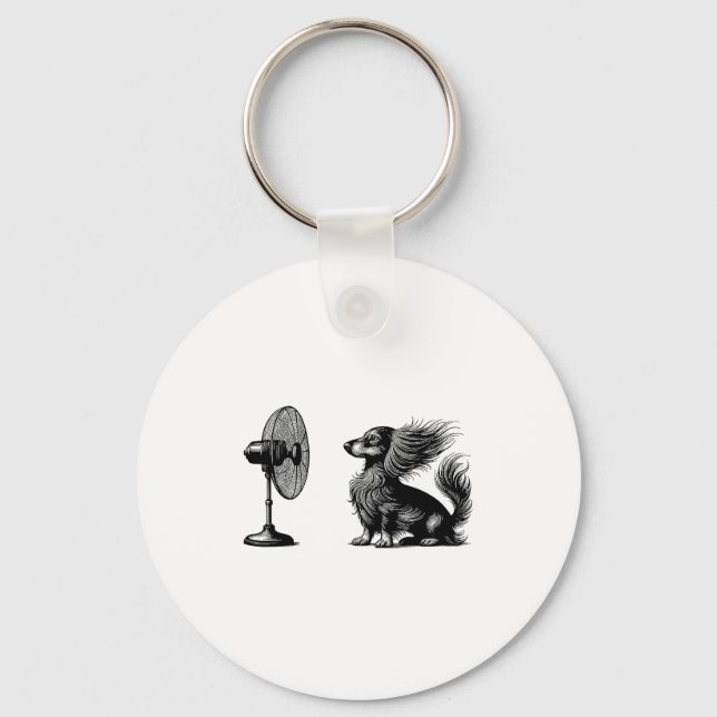Funny Long Haired Dachshund Dog With Fan Doxie Wie Keychain (Front)