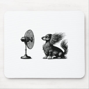 Funny Long Haired Dachshund Dog With Fan Doxie Wie Mouse Pad