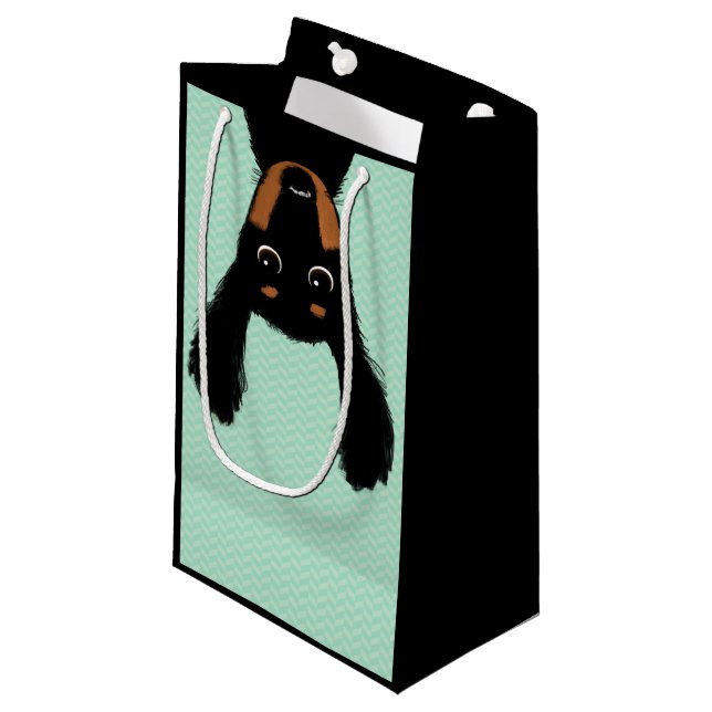 Funny Long Haired Dachshund Puppy Small Gift Bag (Front Angled)