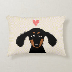 Funny Long Haired Dachshund Puppy with Heart Decorative Pillow