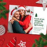 Funny Look at Us Christmas Photo | Red Holiday Card<br><div class="desc">This funny holiday photo card features retro style typography reading, "Look at us, being all festive and stuff" in red over a white background. A little Christmas tree adds that special festive touch. Don those Santa hats, reindeer antlers, ugly sweaters, or other obvious Christmas attire and accessories. Then snap some...</div>