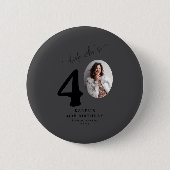 Funny Look Whos 40 Stylish 40th Birthday  2 Inch Round Button (Front)