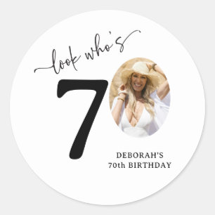 Funny 'Look Who's 70' Stylish 70th Birthday Classic Round Sticker