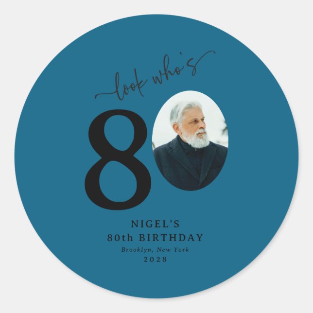 Funny Look Whos 80 Stylish 80th Birthday  Classic Round Sticker (Front)