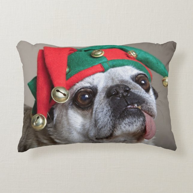 Funny looking pug with tongue hanging out decorative pillow (Front)