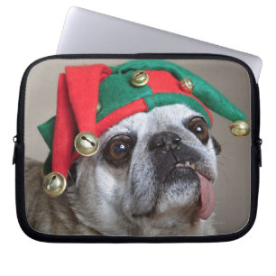 Funny looking pug with tongue hanging out laptop sleeve