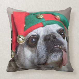 Funny looking pug with tongue hanging out throw pillow