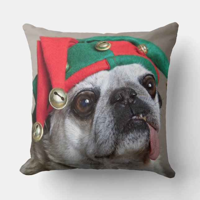 Funny looking pug with tongue hanging out throw pillow (Front)