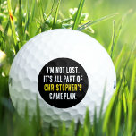 Funny Lost Golf Ball Custom Name Joke Black White<br><div class="desc">Funny custom name golf ball set — a great game plan helps, but even the best players lose balls! Personalize the template with the golfer's name for a fun 'lost ball' golf-lover's gift. Perfect for birthdays, holidays, Father's Day, Mother's Day, anniversaries, retirement, and more! Printed colours: black, yellow and white....</div>