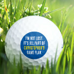 Funny Lost Golf Ball Custom Name Joke Blue White<br><div class="desc">Funny custom name golf ball set — a great game plan helps, but even the best players lose balls! Personalize the template with the golfer's name for a fun 'lost ball' golf-lover's gift. Perfect for birthdays, holidays, Father's Day, Mother's Day, anniversaries, retirement, and more! Printed colours: blue, yellow and white....</div>