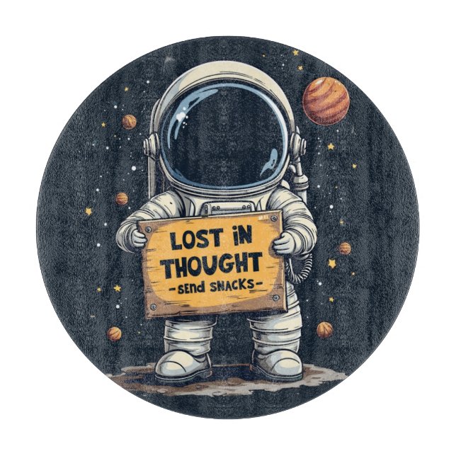 Funny Lost in Thought Astronaut Space Illustration Cutting Board (Front)