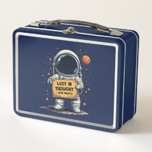 Funny Lost in Thought Astronaut Space Illustration Metal Lunch Box