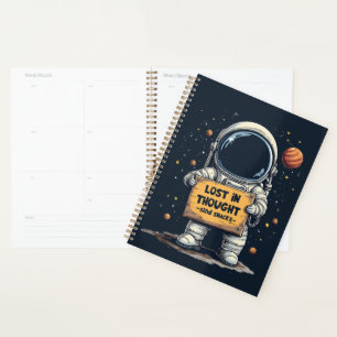 Funny Lost in Thought Astronaut Space Illustration Planner