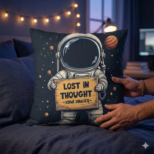 Funny Lost in Thought Astronaut Space Illustration Throw Pillow (Funny Lost in Thought Astronaut Space Illustration Throw Pillow Mockup E)