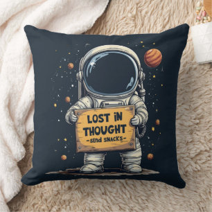 Funny Lost in Thought Astronaut Space Illustration Throw Pillow