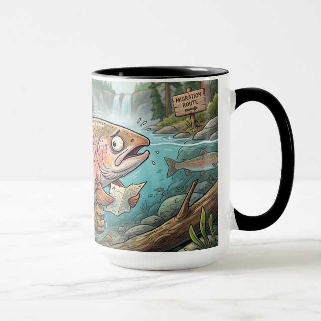 Funny Lost Salmon Fish Migration Coffee Mug (Right)