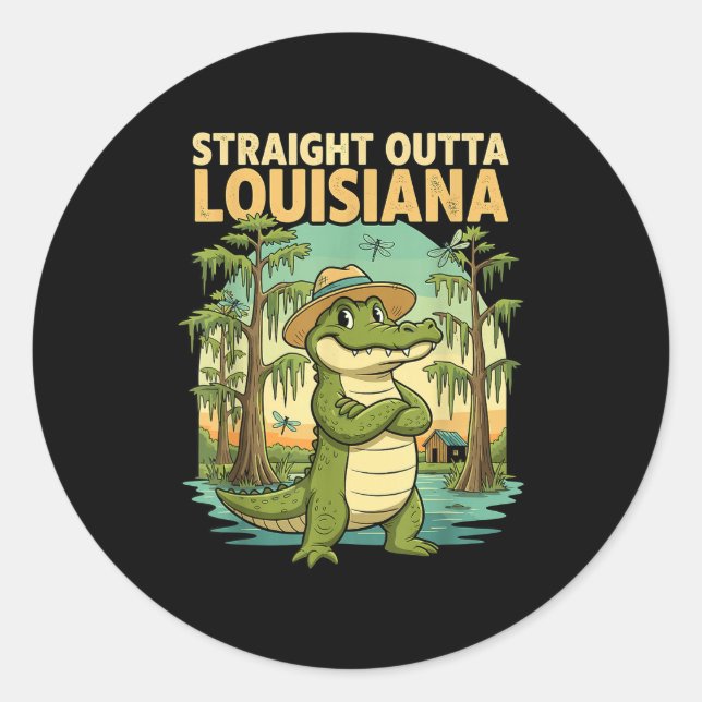 Funny Louisiana Alligator Retro Wildlife Travel Ba Classic Round Sticker (Front)