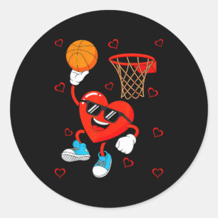 Funny Love Basketball Heart Shape Happy Valentine' Classic Round Sticker