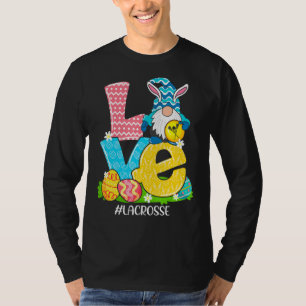 Funny Love Lacrosse Easter Gnome Egg Hunting Baske T-Shirt