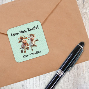 Funny “Love Moo Bestie” Personalized Best Friends Square Sticker