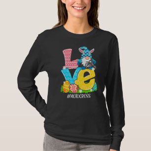 Funny Love Motocross Easter Gnome Egg Hunting Bask T-Shirt