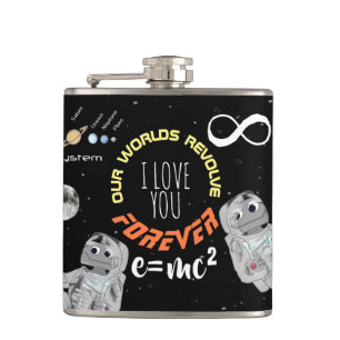 Funny Love Outer Space Math Science Geek Astronaut Hip Flask