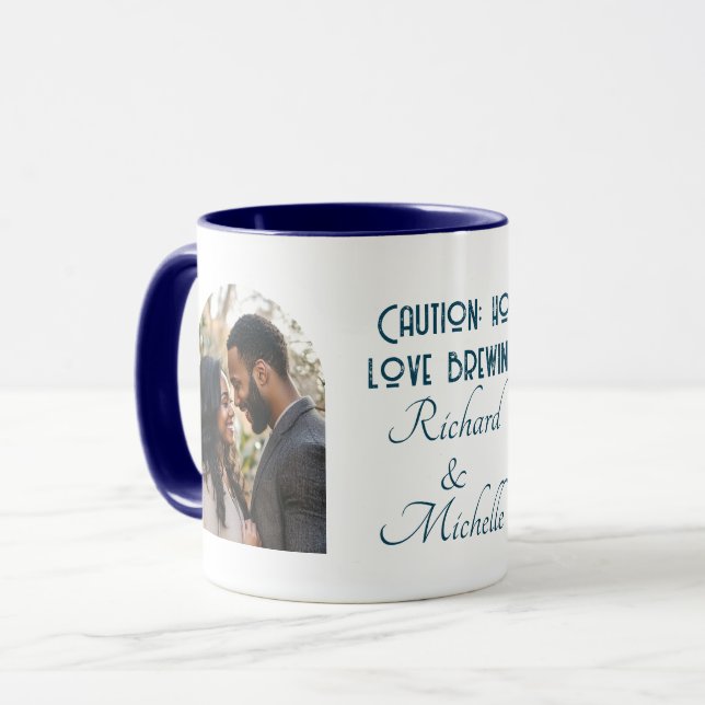 Funny Love Quote Custom Photo and Names Blue Mug (Front Left)