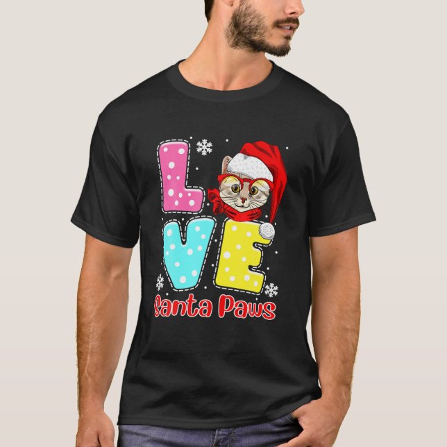 Funny LOVE Santa Paws Christmas Cat Pug Ugly Chris T-Shirt (Front)