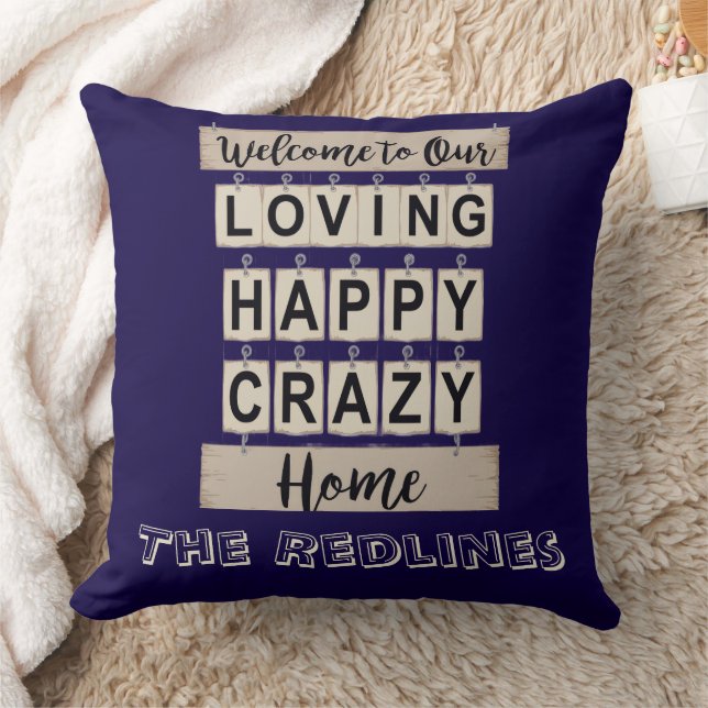Funny  Loving Happy Crazy Home Purple Throw Pillow (Blanket)