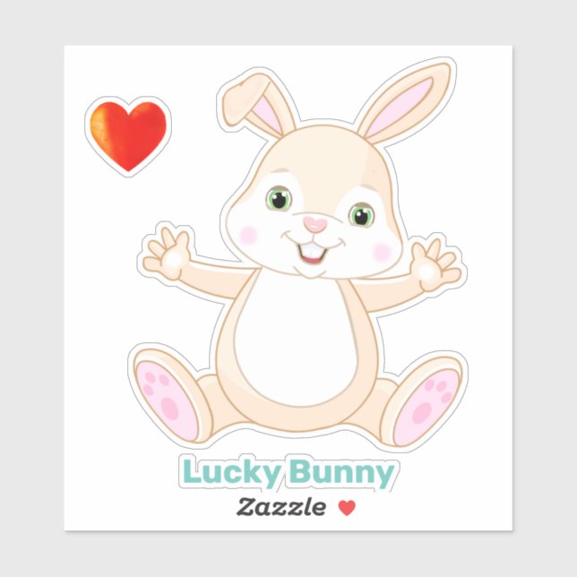 Funny Lucky Easter Bunny and Heart Sticker (Sheet)