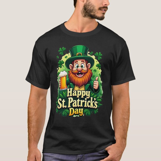 Funny Lucky Leprechaun Shamrock Beer Tee (Front)
