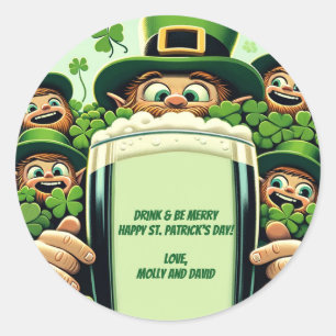 Funny Lucky Leprechauns St. Patrick's Day Party Classic Round Sticker