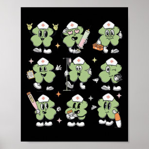 Funny Lucky Shamrock Nurse St Pattys Day Icu Nursi Poster