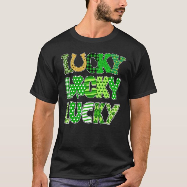 Funny Lucky Shamrocks Happy St Patricks Day Family T-Shirt (Front)