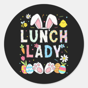 Funny Lunch Lady Bunny Cafeteria Happy Easter Day Classic Round Sticker