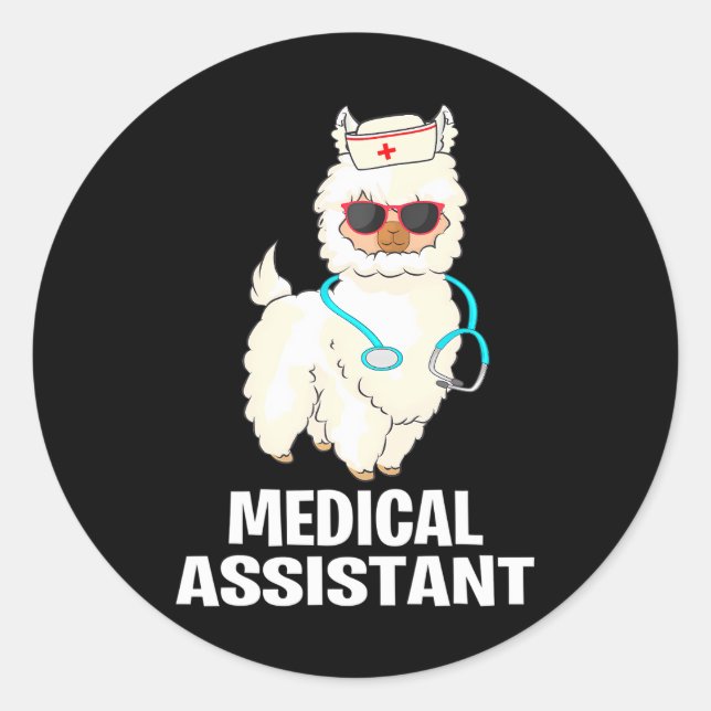 Funny MA Certified Medical Assistant Llama Classic Round Sticker (Front)