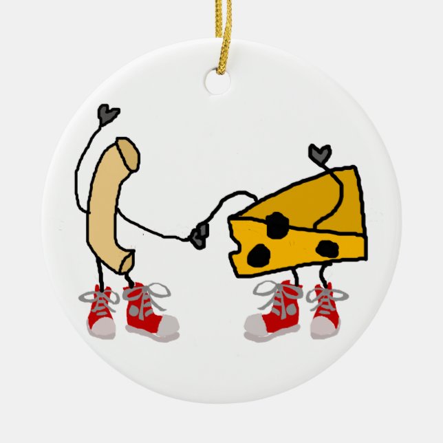 Funny Macaroni and Cheese Cartoon Art Ceramic Ornament (Front)