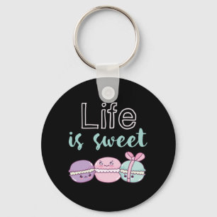Funny Macaroon Puns Life is Sweet Keychain