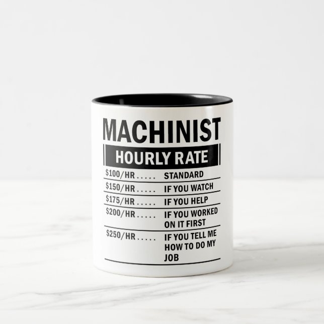 Funny Machinist Hourly Rate  Two-Tone Coffee Mug (Center)