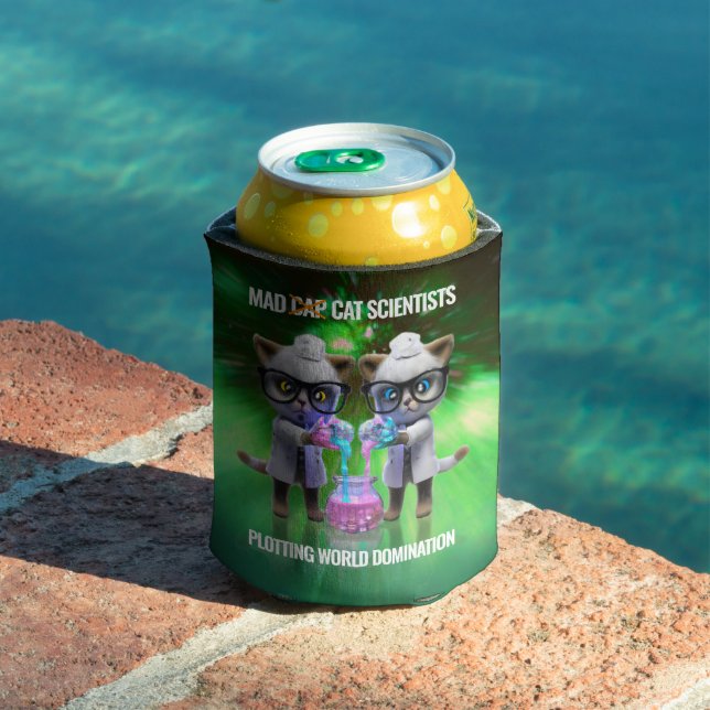 Funny Mad Cat Scientists Plotting World Domination Can Cooler (In Situ Pool)